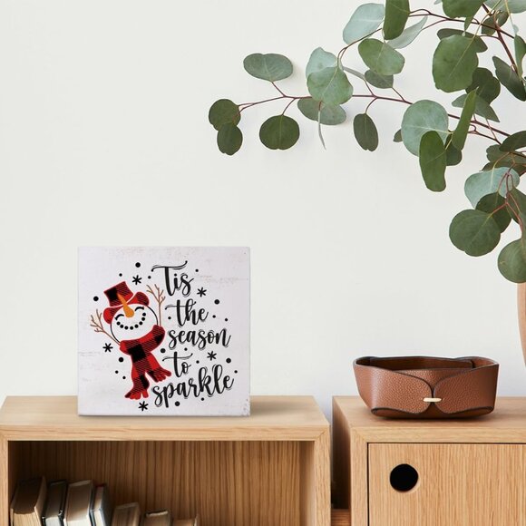 5x5 Inch Winter Season To Sparkle Snowman Wooden Box Sign Christmas Decorations - Picture 6 of 6